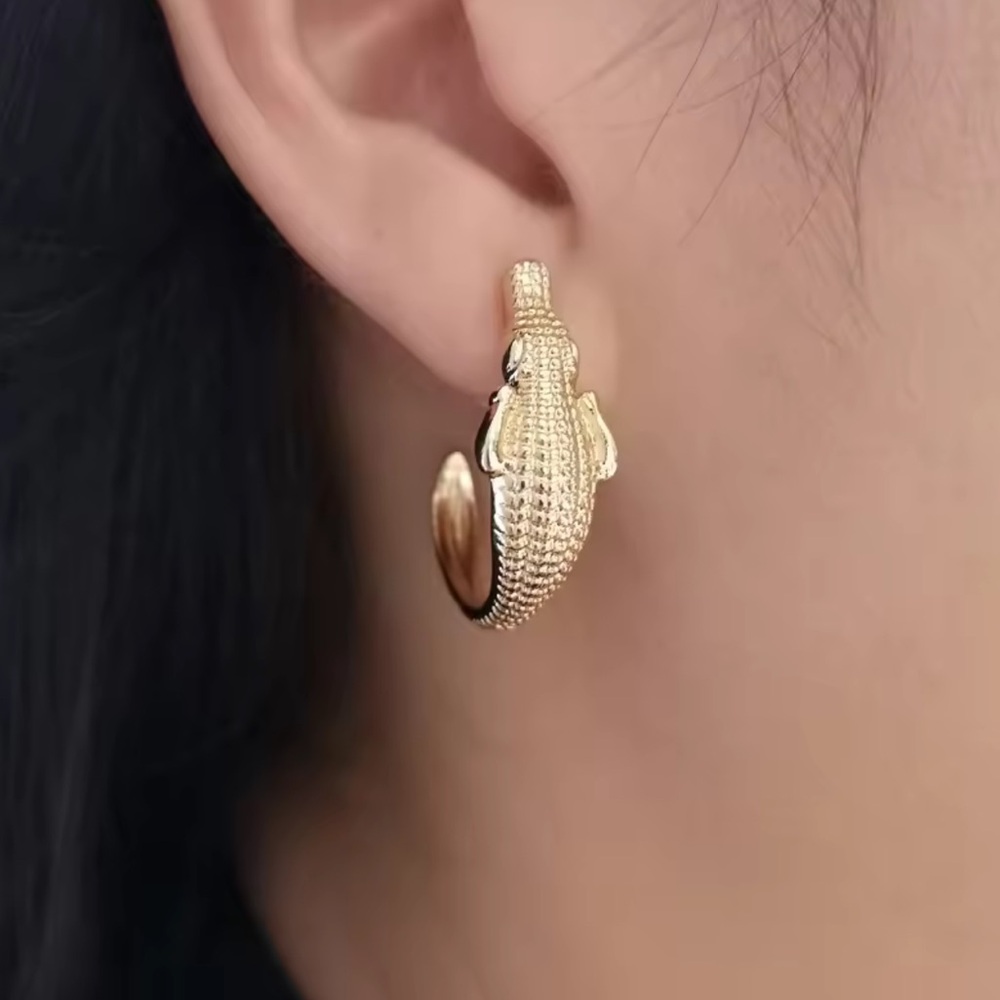Anthro new Gold Crocodile Hoop Earrings - Picture 2 of 5